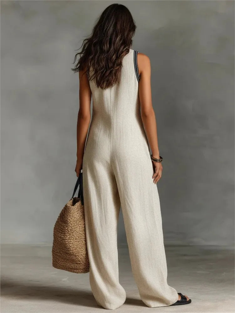 Women's New Sleeveless Jumpsuits Summer Fashion Stand Collar Loose Pocket Wide Leg Pants Jumpsuit Women's Holiday Party Jumpsuit
