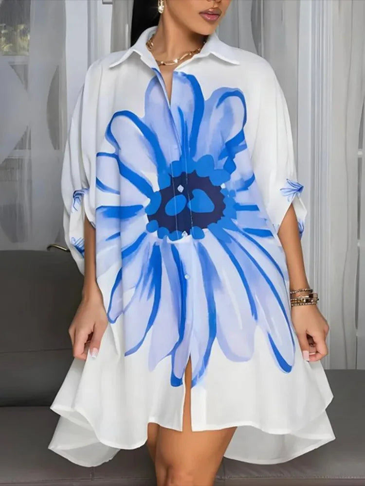 Women's Oversized Floral Printed Shirt Dress