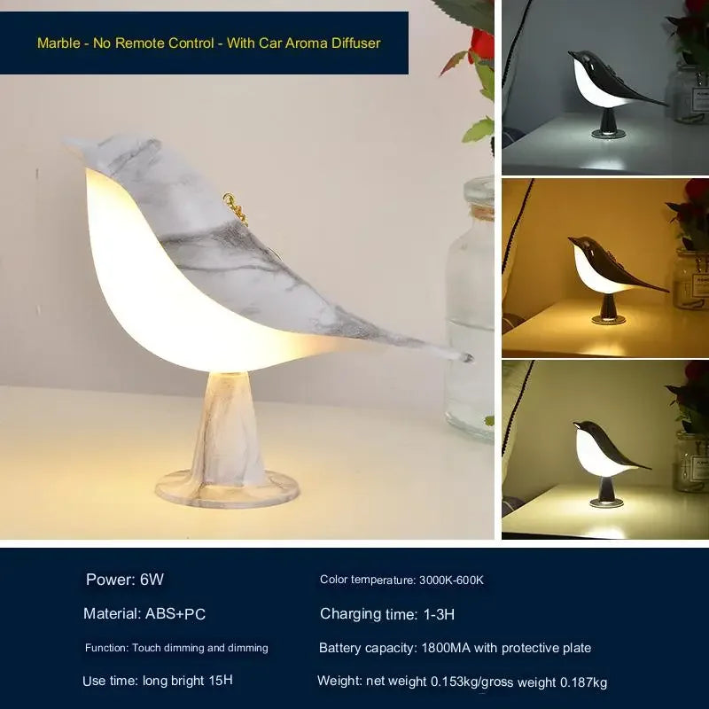 3 Colors Bedside Lamp Creative Touch Switch Wooden Bird Night Lights Dimming Brightness Bedroom Table Reading Lamp Decor Home