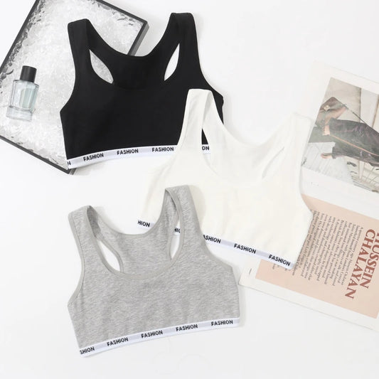 Teenage Girl Vest Underwear Student Solid Color Cotton Vest Simple Printing Soft and Comfortable Lightweight Breathable Bra