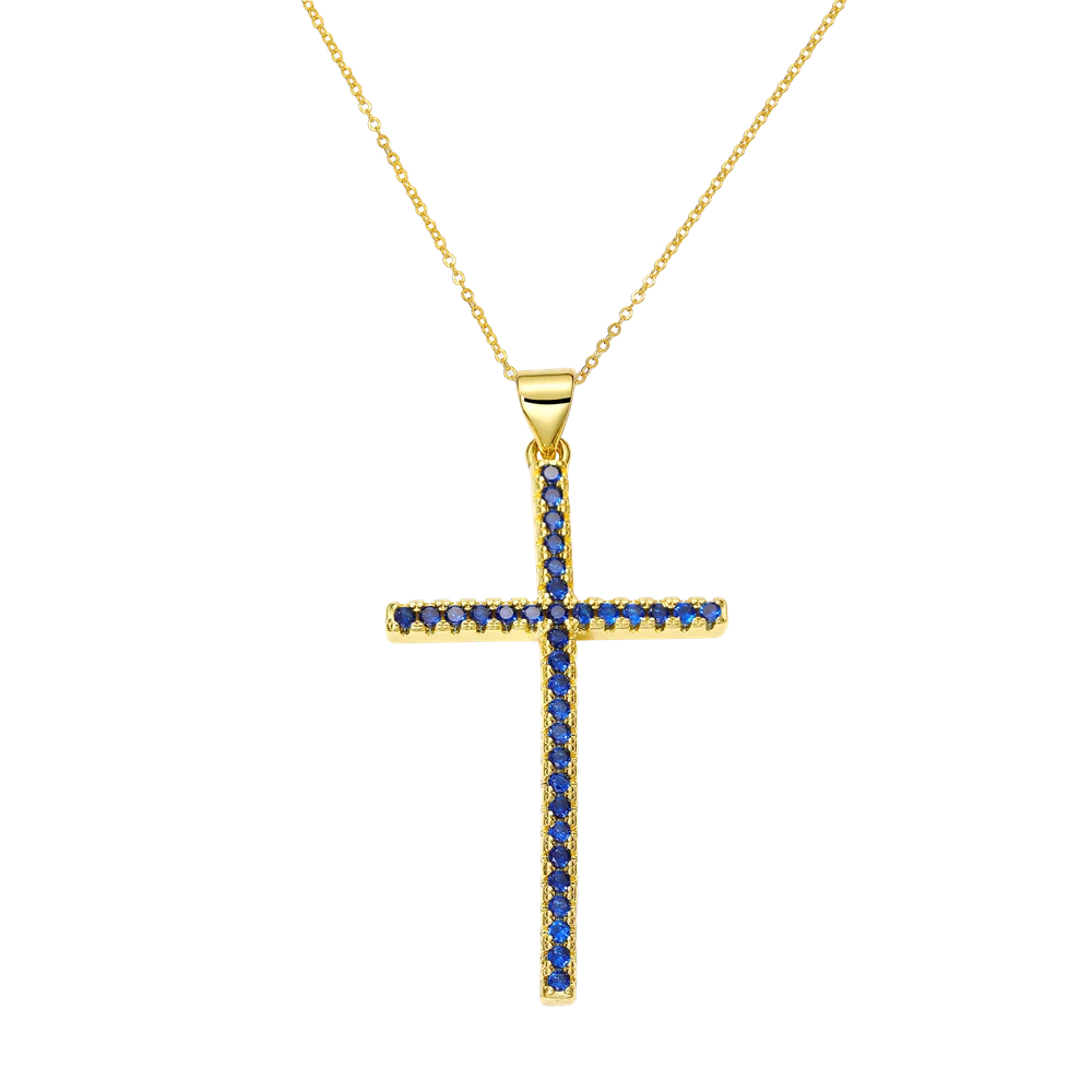 Juya 18K Real Gold Plated Handmade Decoration Cubic Zirconia Enamel Cross Pendant Necklace For Women Christian Jewelry Supplies