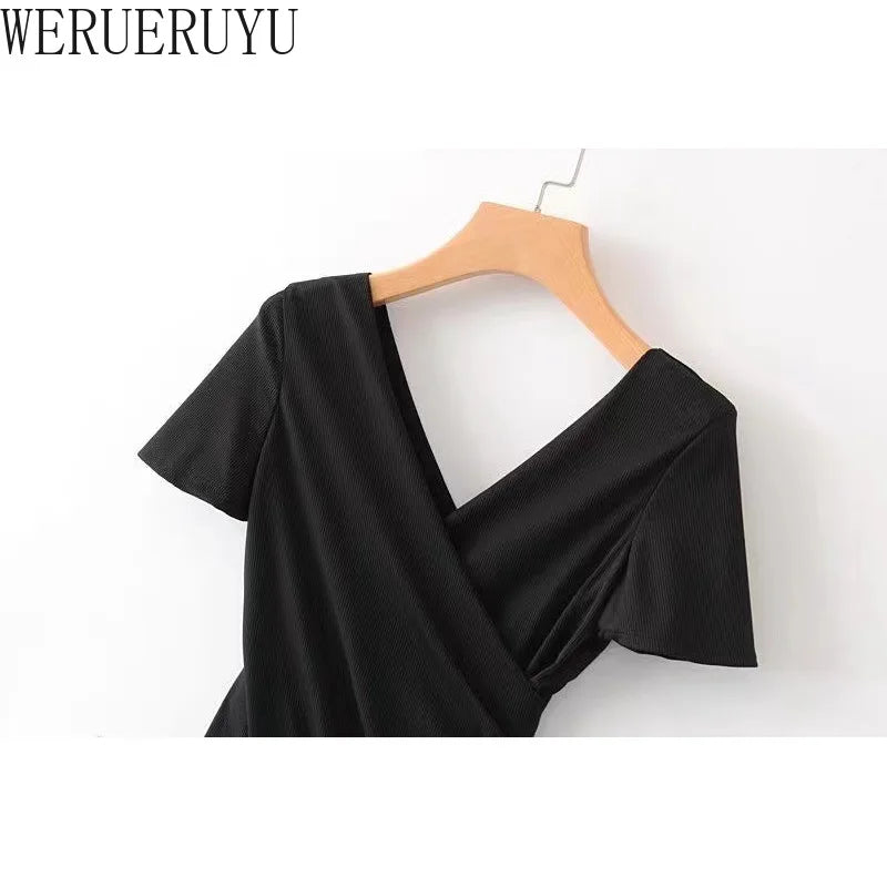 Sexy Elegant Bodysuit Womens Summer Clothes Short Sleeve V-neck T-shirt Tops White Black Streetwear Bodycon Jumpsuits for Women