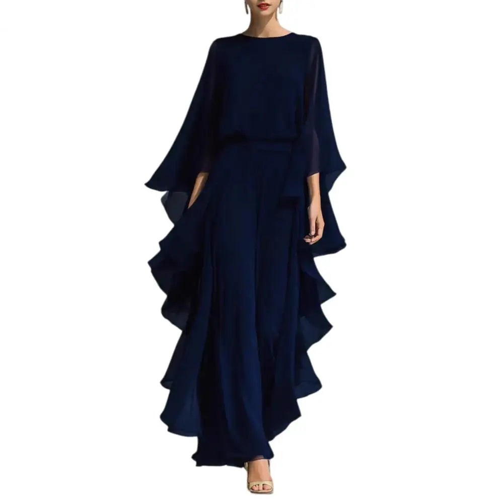 Women Suit Women Two-piece Suit Summer Outfit Loose Fit Ruffle Bell Sleeve Shirt Wide Leg Pants Women Two-piece Suit