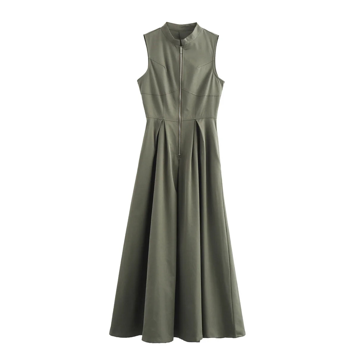 HXAO Female Dress Sleeveless Maxi Dress Women Pleated Zipper Party Dresses Fashion Slim Long Dresses Vacation Casual Dress Woman
