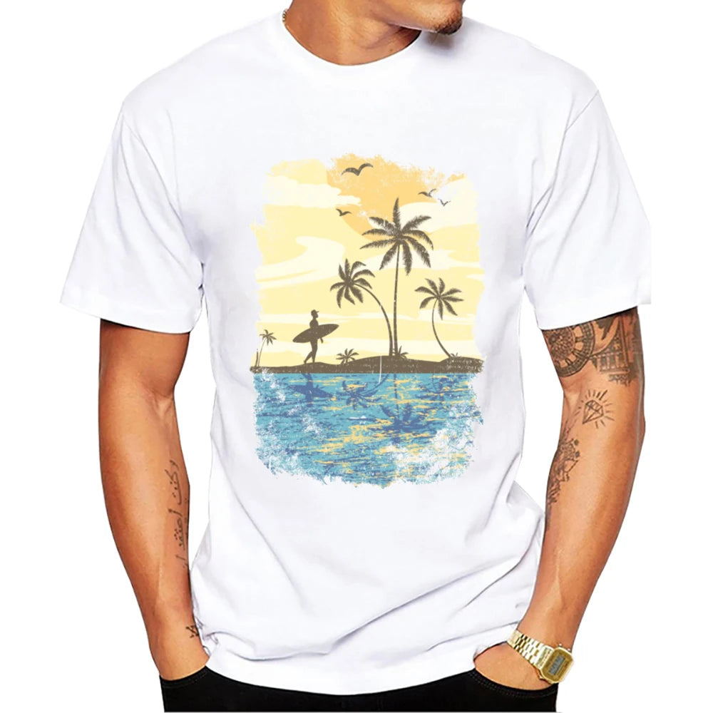 TEEHUB Casual Tees Hipster Beach Surf Men T-Shirts Boy Retro Car Print Short Sleeve T-Shirt Sport Tops