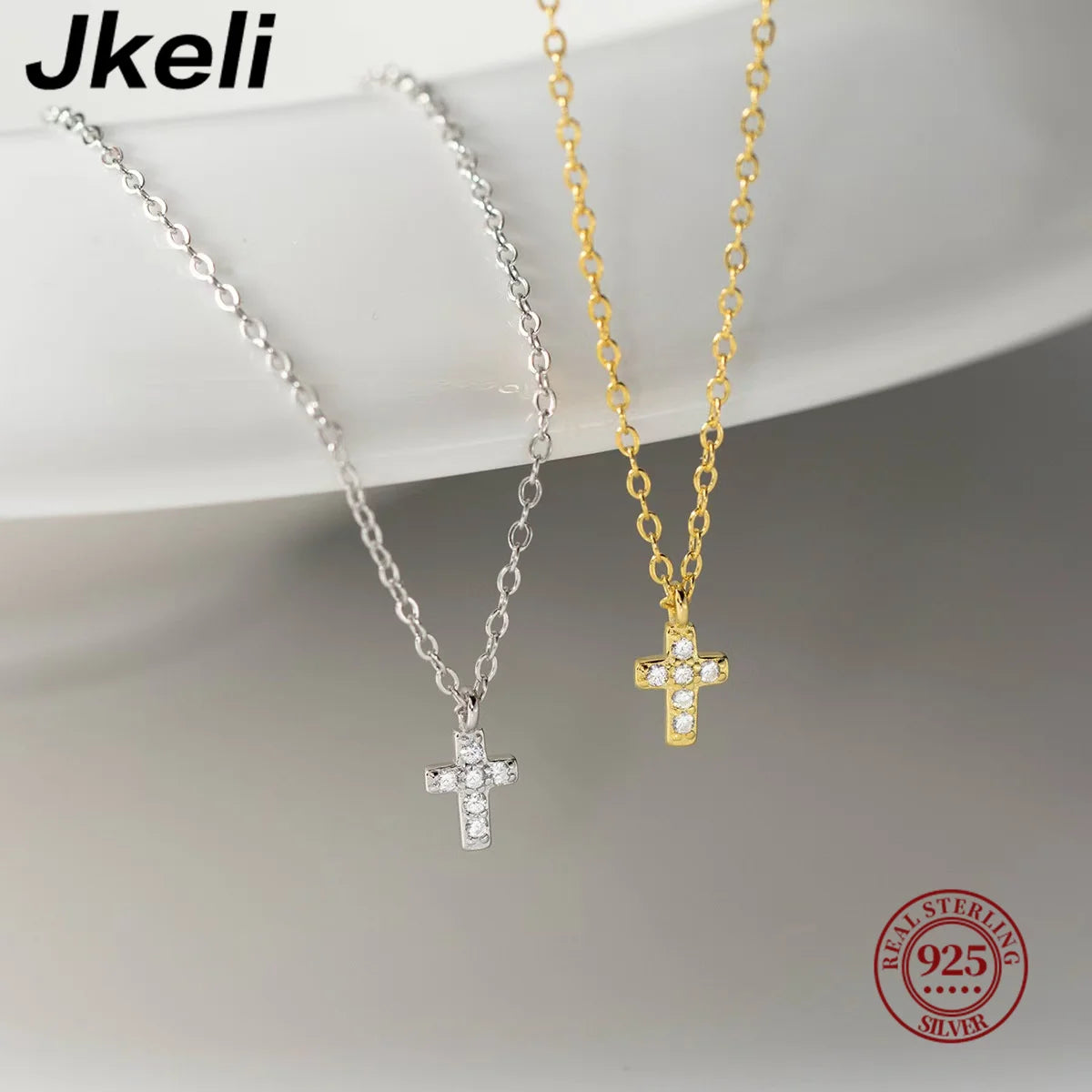 Jkeli 925 Sterling Silver Simple Pavé Crystal Cross Pendant Necklace Women Classic Temperament Wedding Party Jewelry  Gift