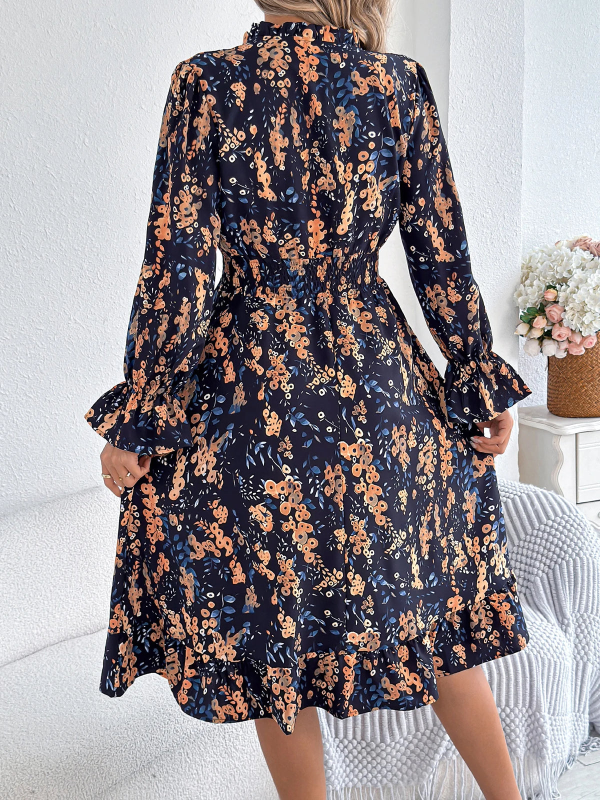 Women's Long Sleeve Ruffled A-Line Dress