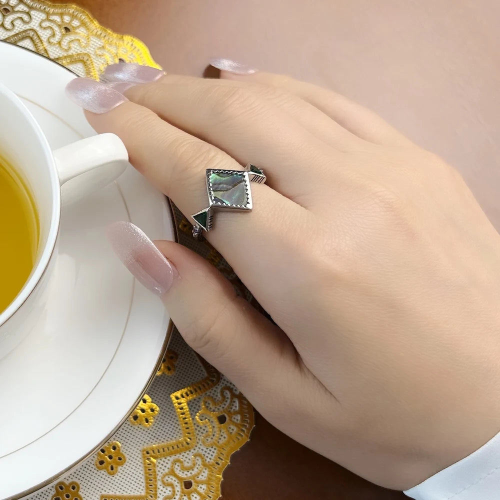 Ring Zig Zag Mother Of Pearl Abalone Brand New Europe Style Fine Good Jewerly For Women Summer Gift In 925 Sterling Silver