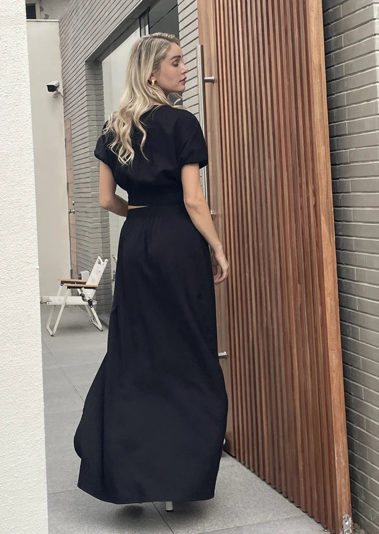 2026 Women Fashion Summer Top Shirt Two Peice Clothing Set White Black