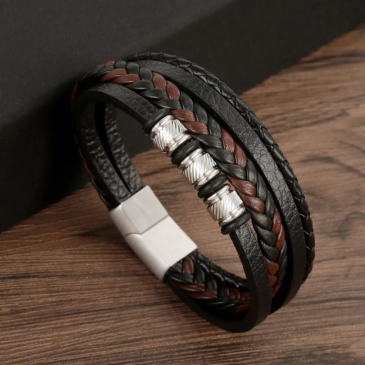 Classic 4-Layer Tiger Eye Stone Hand-Woven Leather Bracelets For Men Punk Fashion Alloy Magnetic Buckle Casual Bracelet Jewelry