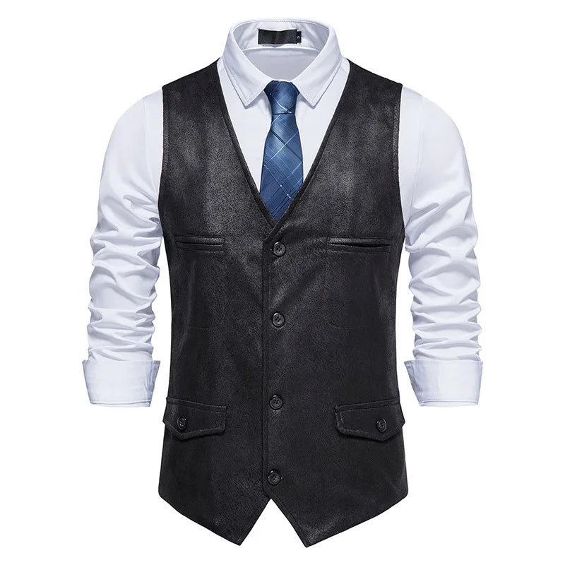 Fashion Men Clothing High Quality Suede Suit Vests Men's V Neck Sleeveless Business Formal Waistcoats Wedding Party Dress Vests