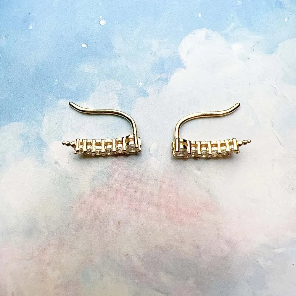 Golden Ear Climber White Stones Europe Style Fine Jewerly For Women Trendy Gift In 925 Sterling Silver