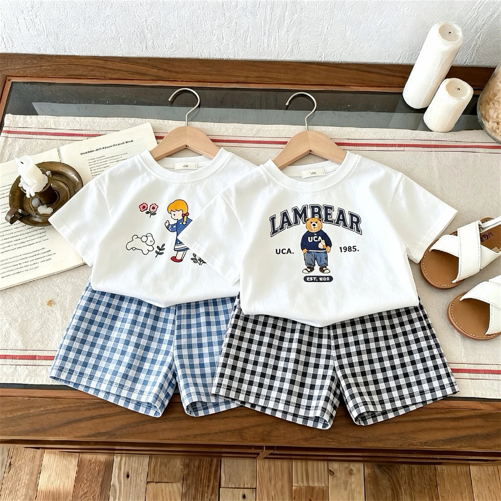 Summer Clothes Kids Girl Boy Short Sleeved Suit T-shirt + Shorts Children's Wear Casual Printed Tees Two Piece Outfits 1-6 Age