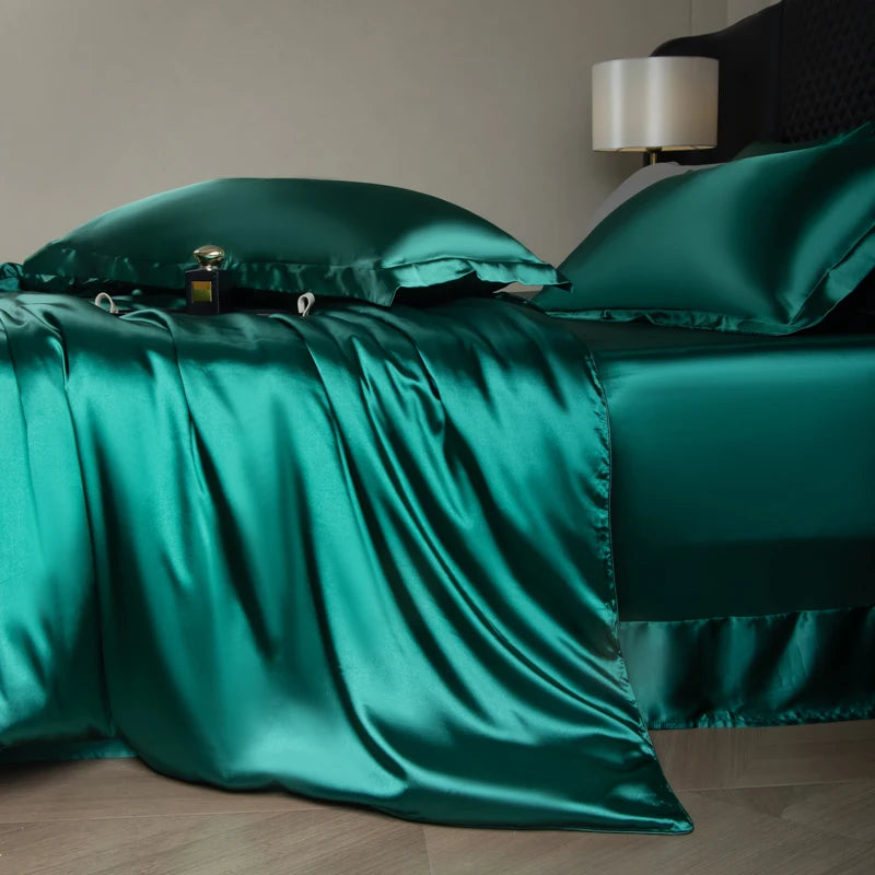Luxury Bedding Set Single Double Queen King Size Solid Color Quilt Cover High-End Soft Silky Satin Duvet Cover Set