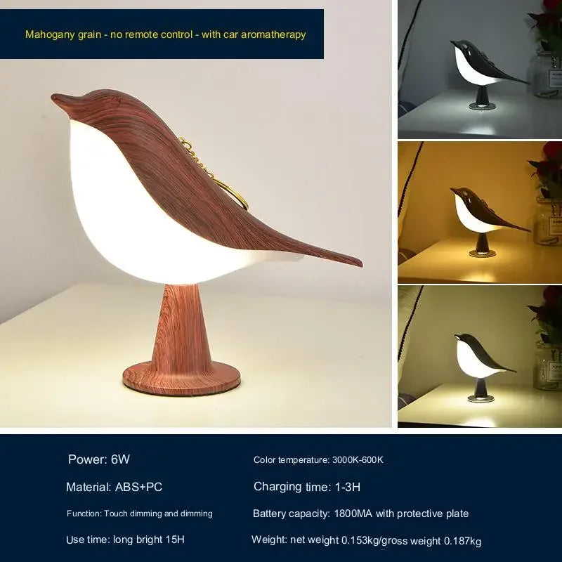 3 Colors Bedside Lamp Creative Touch Switch Wooden Bird Night Lights Dimming Brightness Bedroom Table Reading Lamp Decor Home
