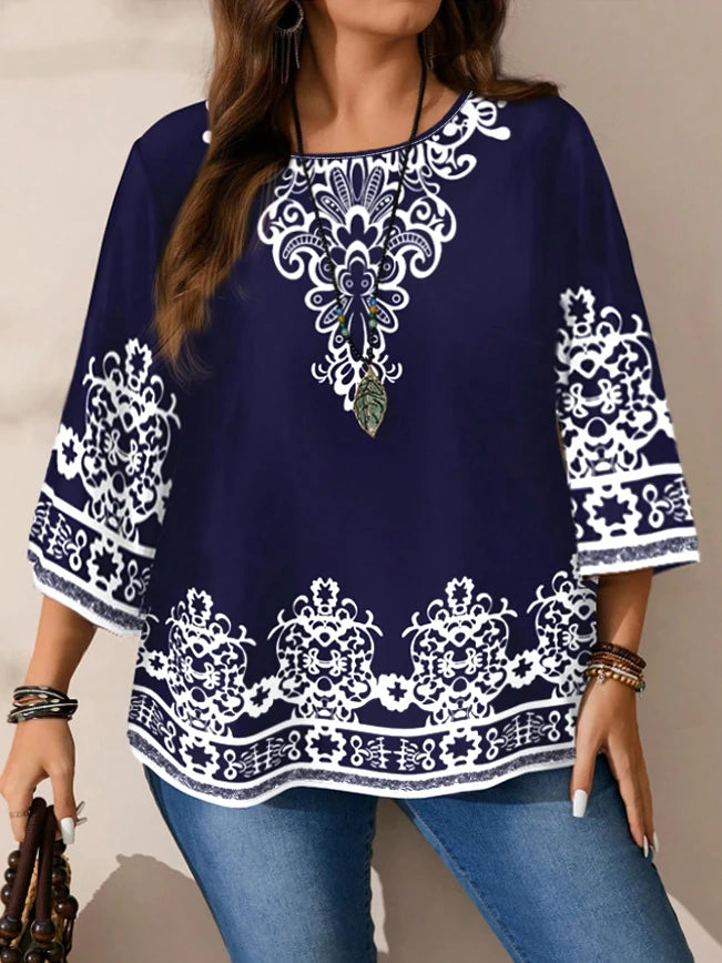 Women's BoHo Style Blouse with Beautiful Print.