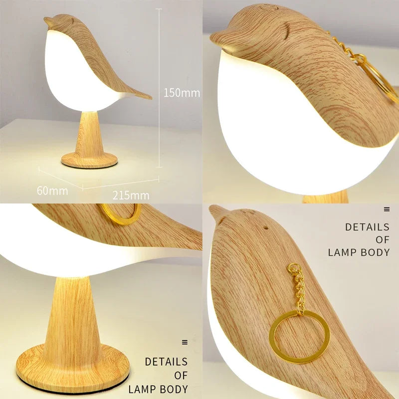 3 Colors Bedside Lamp Creative Touch Switch Wooden Bird Night Lights Dimming Brightness Bedroom Table Reading Lamp Decor Home