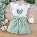 Summer Kids Girls Clothes 2pcs Set Children White T-Shirt with Green Shorts Summer Teen Girls Outfits For 8 9 10 11 12 Years