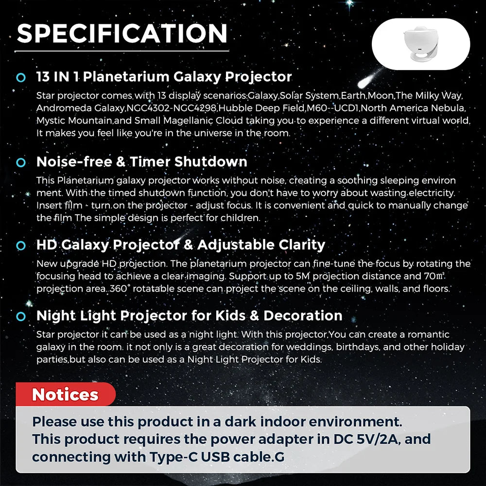 Mallex HD Starry Sky Globe Galaxy Projection Night Lite, White Planetarium LED Lamp for Bedroom Christmas Birthday Party Gift