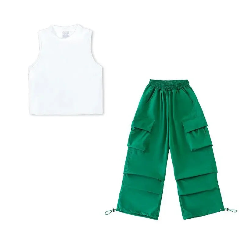 Girls Sports Cargo Pants Kids Fashion Straight Baggy Trousers Children Streetwear Sweatpants Teenager Vintage Casual Pants
