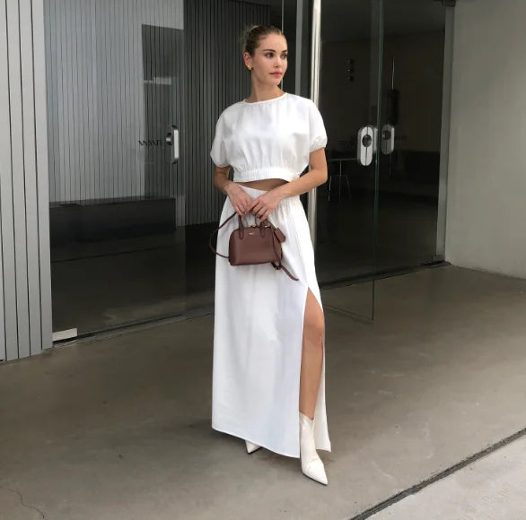 2026 Women Fashion Summer Top Shirt Two Peice Clothing Set White Black