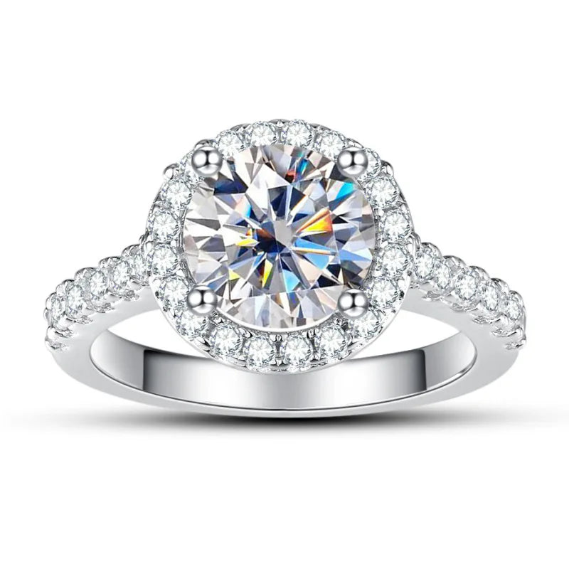 JoyceJelly Classical Women's 925 Sterling Silver Ring With Real Moissanite 1ct 2ct D Color Round Shaped Luxury Wedding Jewelry