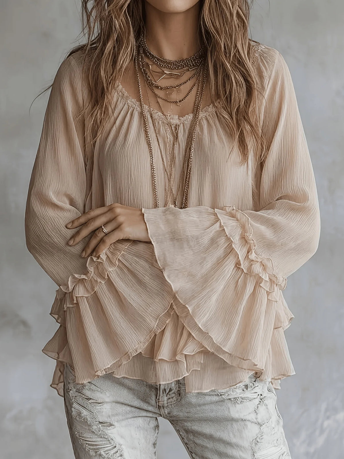 Women's Boho Chiffon Ruffled Top