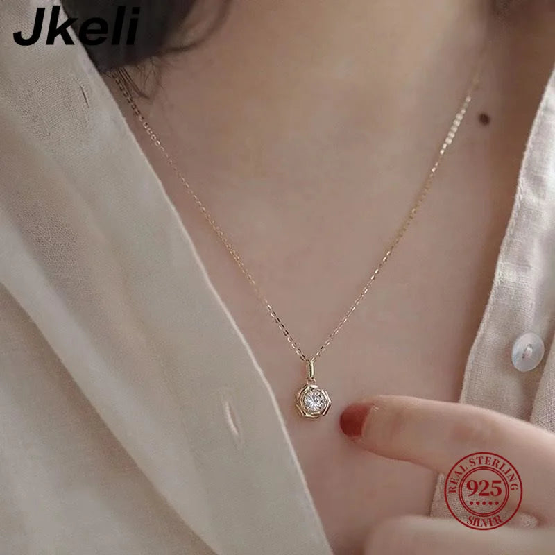 Jkeli Fashion 100% 925 Sterling Silver Necklace For Women 18K gold Plated 5A Zircon Pendant Necklace Real Money Fine Jewelry