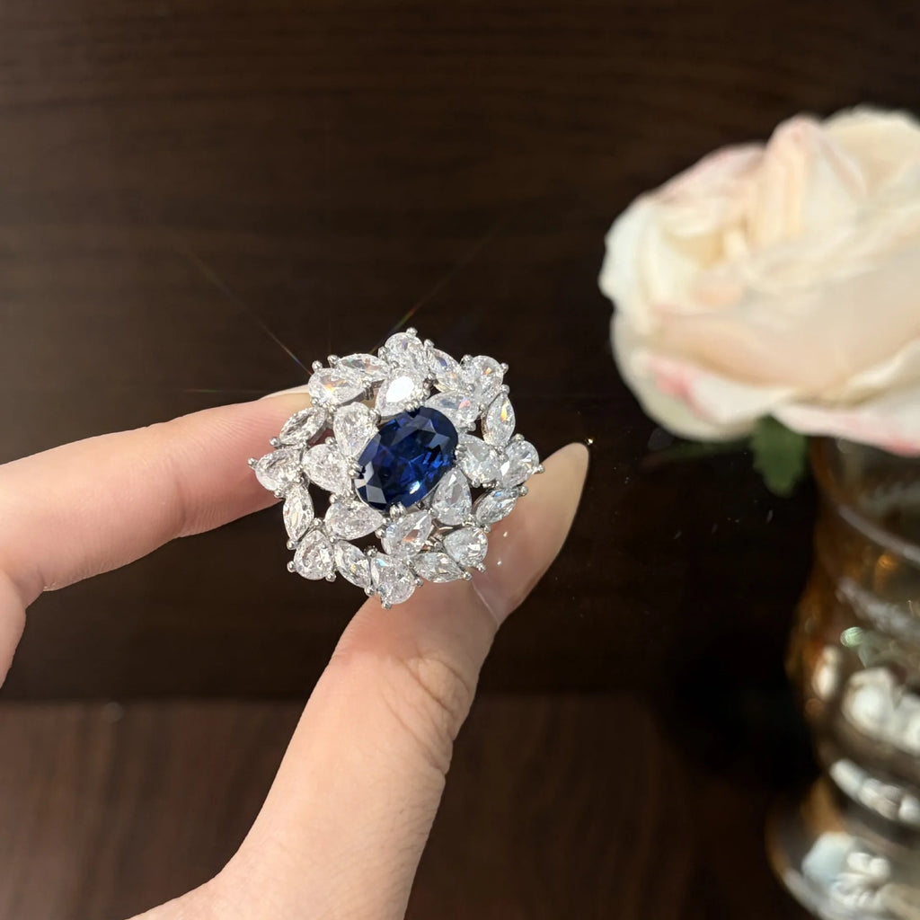 luxury quality jewelry sets brilliantly full diamonds blue earrings silver exquisite flower rings necklace wedding accessories