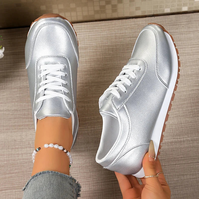 Golden Lace-up Platform Sneakers for Women