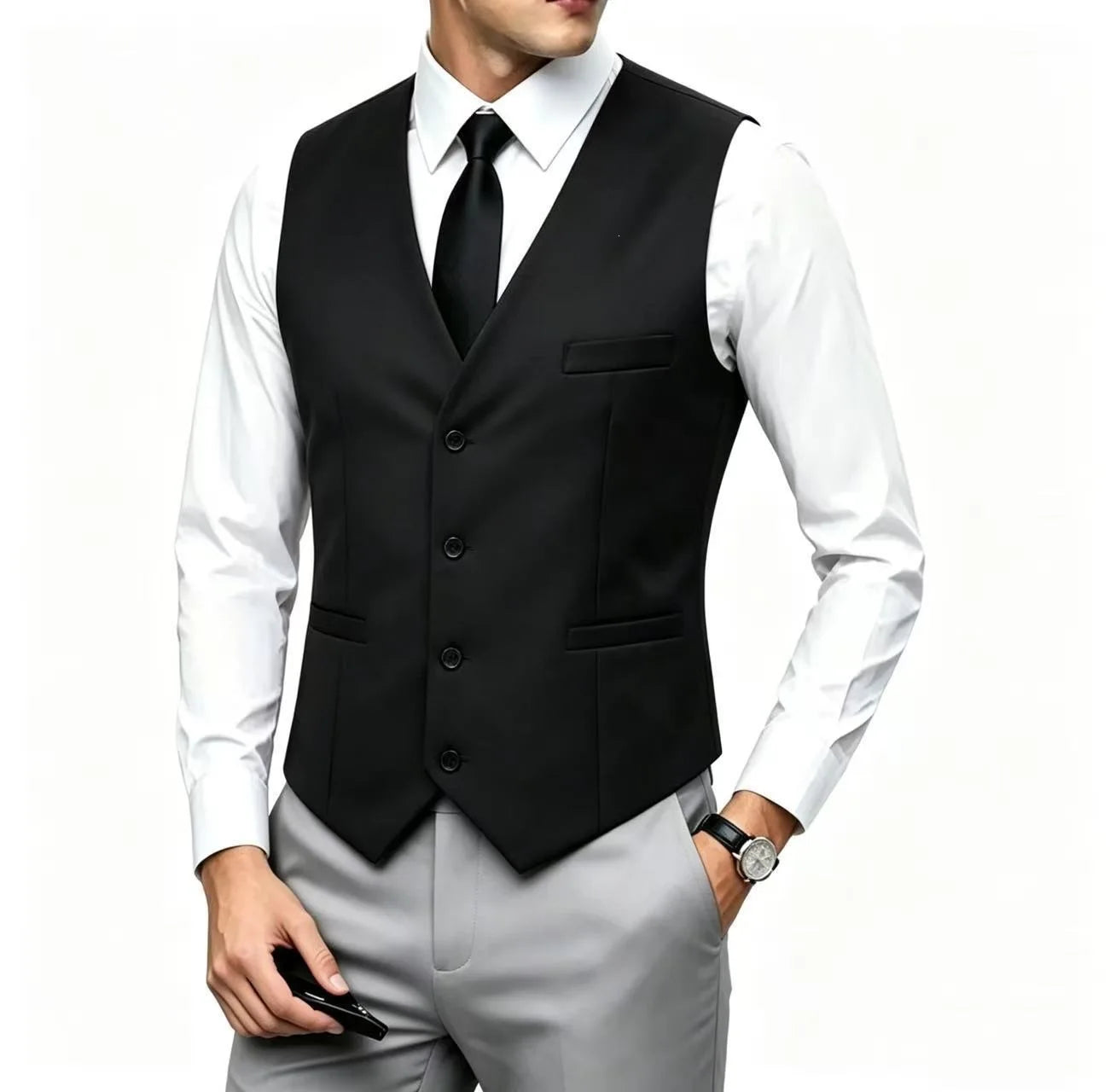 Men's Wedding Formal Suit Vest Slim Fit V-Neck Waistcoat Business Party Sleeveless Men's Clothing