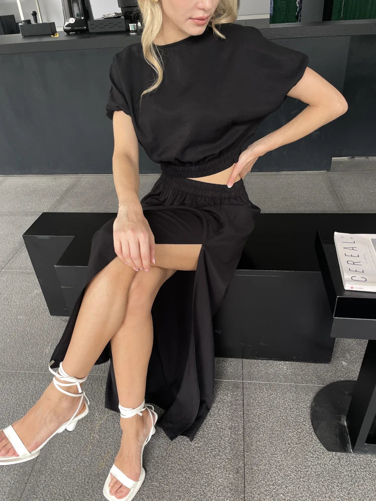 2026 Women Fashion Summer Top Shirt Two Peice Clothing Set White Black