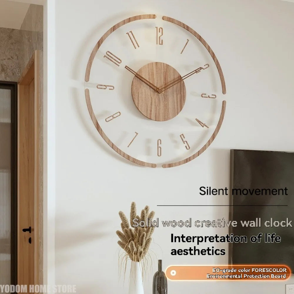 Hot Wall Clock Living Room Decoration Solid Wood Creative Silent Nordic Simple Quartz Clock Luxury Wall Watch Decor Fashion