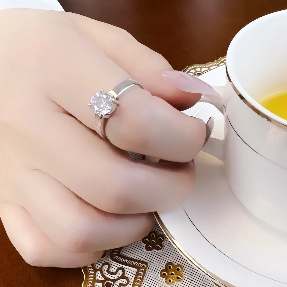 White Zirconia Ring,Europe Style Glam Fashion Jewerly For Women Gift In 925 Sterling Silver