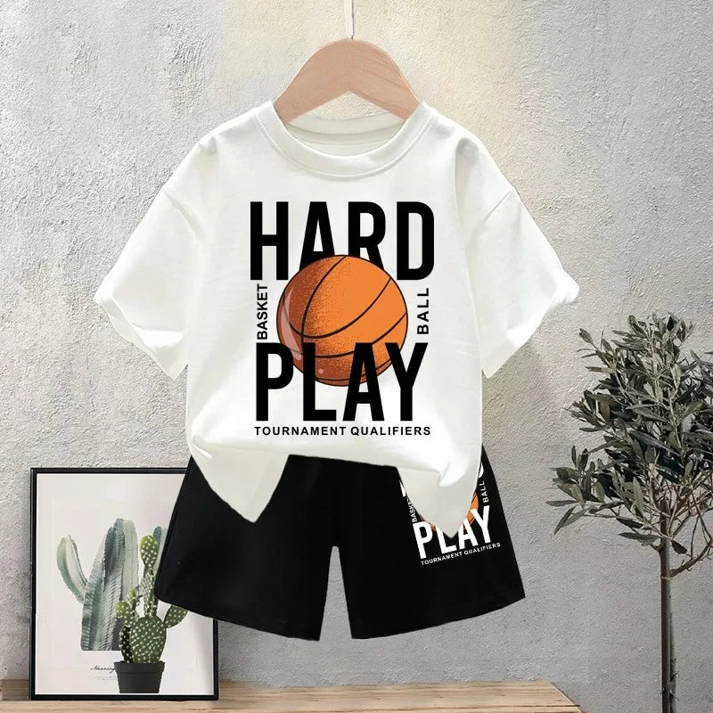 Summer Baby Boy Clothes Set Children Basketball Printed T-Shirts and Shorts 2 Pieces Suit Kid Fashion Top Bottom Tracksuits