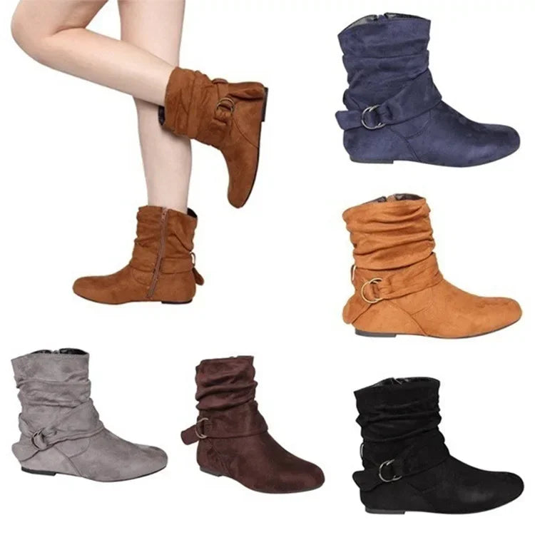 Women's Corduroy Mid-Calf Boots-British Style