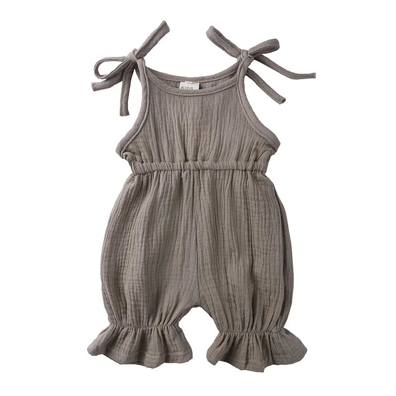 Summer Outfits Baby Girl Clothing Toddler Jumpsuit Fashion Cute Solid Sleeveless Cotton Linen Newborn Rompers Kids Clothes BC019