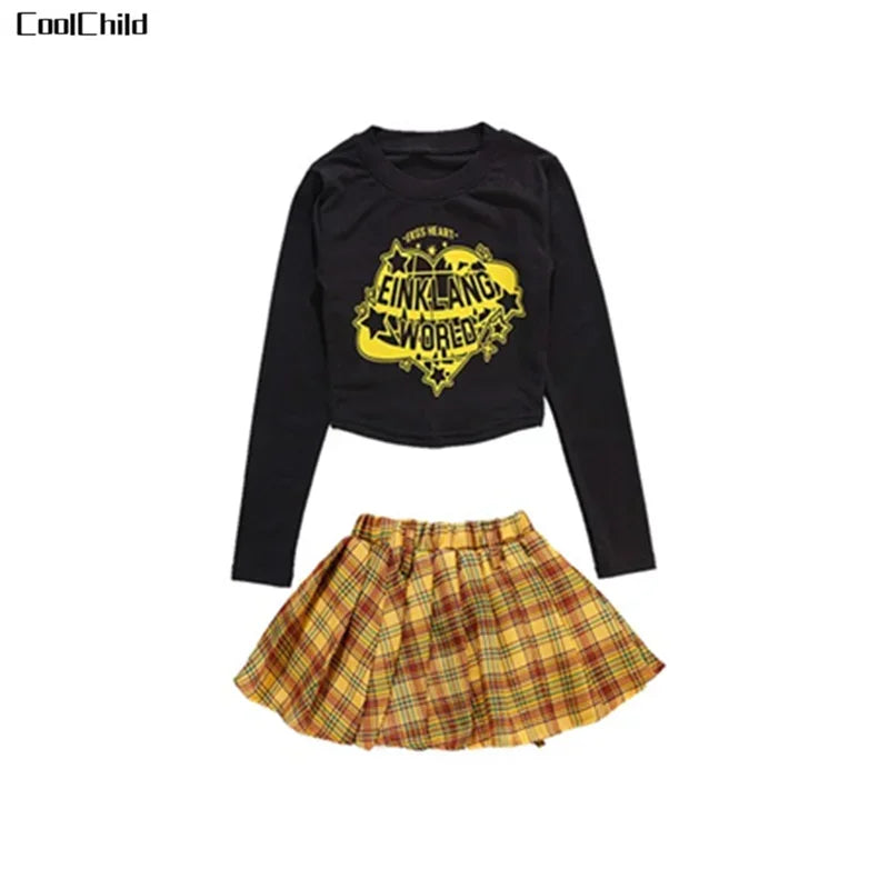 Hip Hop Kids Cool Crop Top K-pop Street Dance Cargo Pants Plaid Skirts Girls Streetwear Children Yellow Jazz Costume Clothes Set