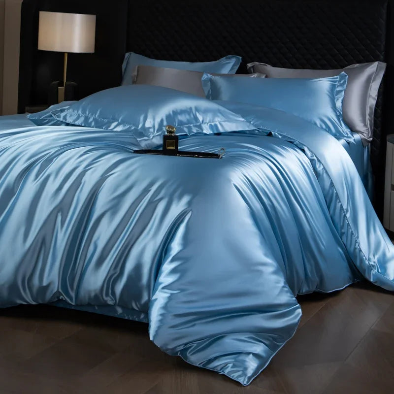 Luxury Bedding Set Single Double Queen King Size Solid Color Quilt Cover High-End Soft Silky Satin Duvet Cover Set