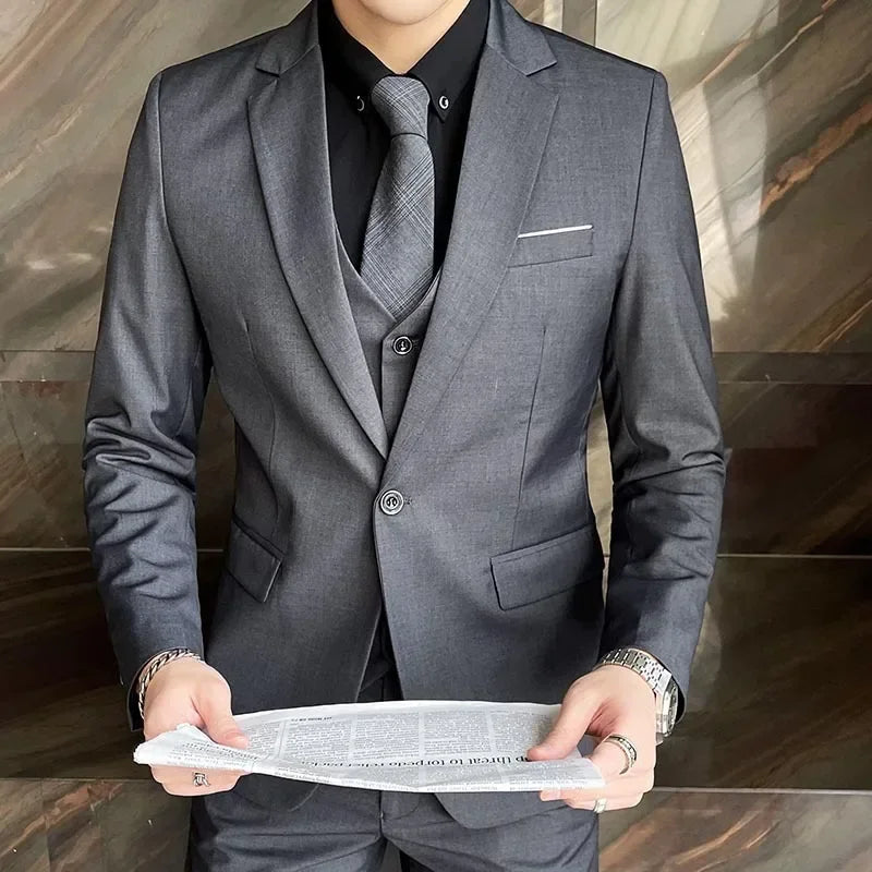 Suit (Blazer+ Vest + Pants) Men's Fashion Business Gentleman Professional Formal Dress Korean Version Banquet Dress Suit S-6XL