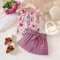 Kids Casual Summer Clothing Sets Outfits for Girls 2026 New Toddler Floral Print Ruffles Tops Short Pant Fashion Children 1-8Y