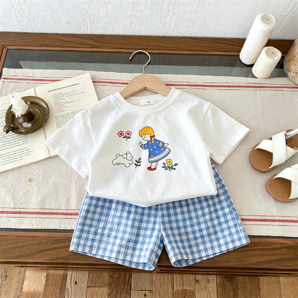 Summer Clothes Kids Girl Boy Short Sleeved Suit T-shirt + Shorts Children's Wear Casual Printed Tees Two Piece Outfits 1-6 Age
