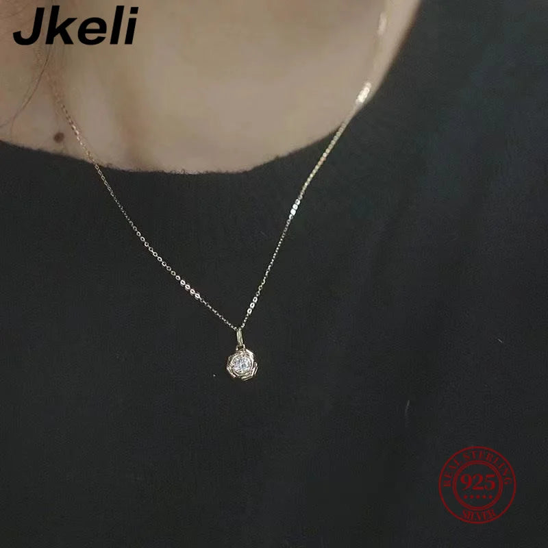 Jkeli Fashion 100% 925 Sterling Silver Necklace For Women 18K gold Plated 5A Zircon Pendant Necklace Real Money Fine Jewelry