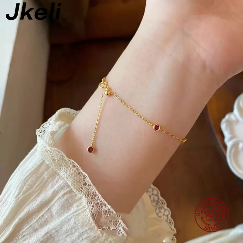 Jkeli 925 Sterling Silver Four Round Mini Ruby Zircon Bracelet for Women Fashion Niche Light Luxury Exquisite Chain Bracelet