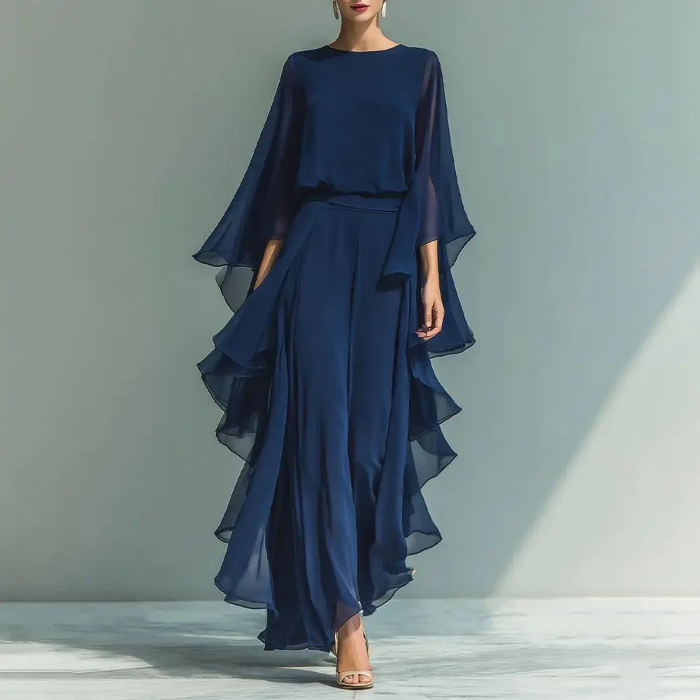 Women Suit Women Two-piece Suit Summer Outfit Loose Fit Ruffle Bell Sleeve Shirt Wide Leg Pants Women Two-piece Suit
