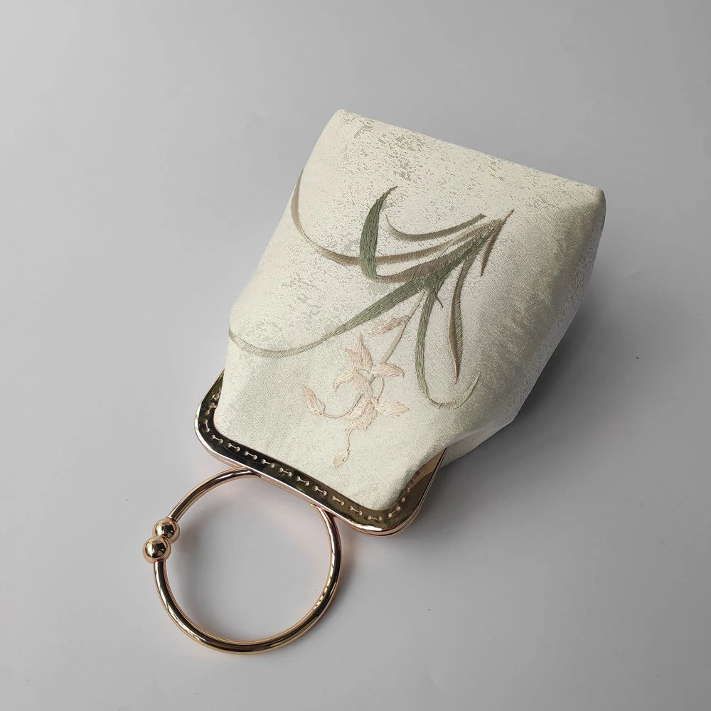Vintage Pure Handmade Bag Bags Embroidery Flowers Shell Lock Women Shoulder Crossbody Bag Chain Women's Handbags Purses