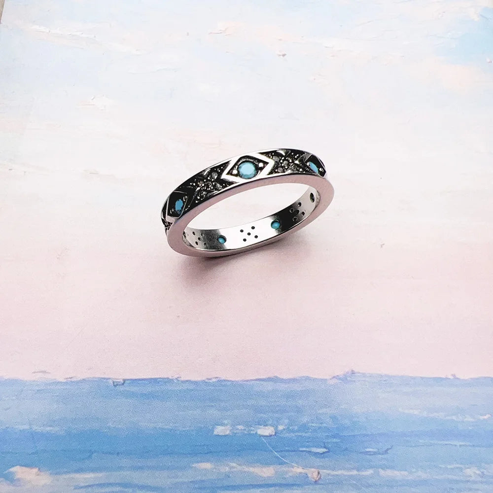 Ring Blue Asian Ornaments Europe Style Fine Jewerly For Women Brand New Ethno Gift In 925 Sterling Silver