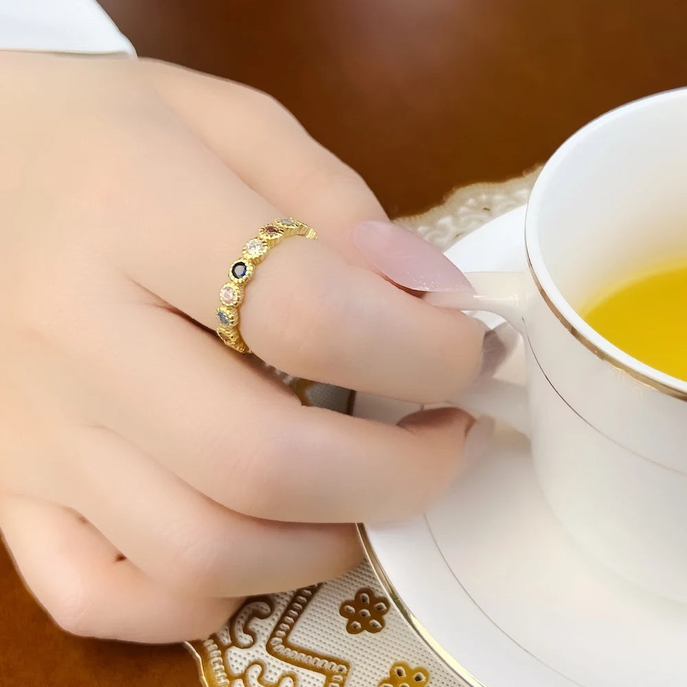 Golden Ring Royalty,Europe Fine Jewerly For Elegance Women,2023 Summer Victorian Age Vintage Gift In 925 Sterling Silver