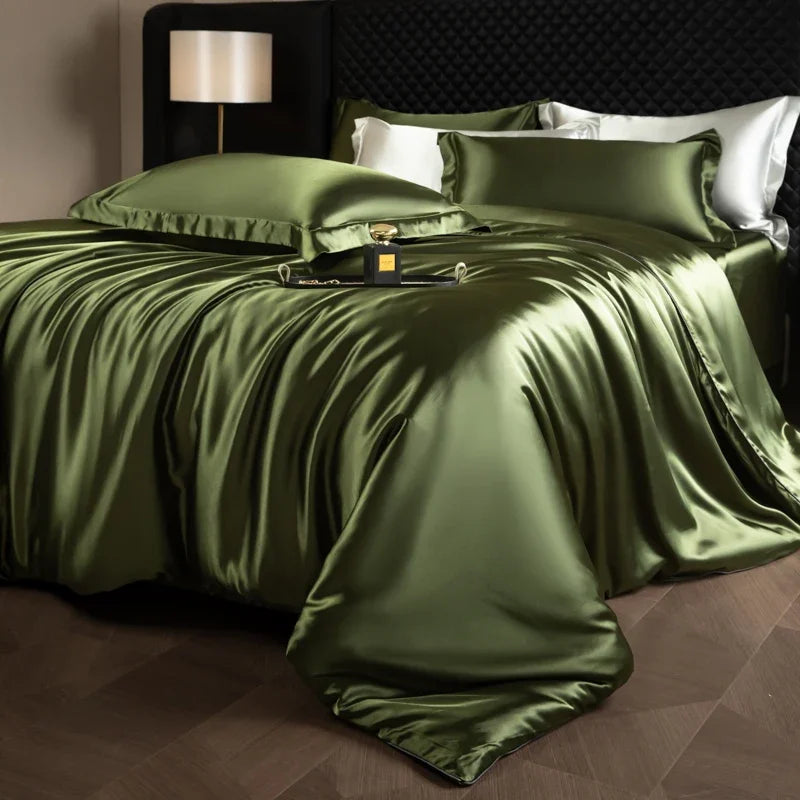 Luxury Bedding Set Single Double Queen King Size Solid Color Quilt Cover High-End Soft Silky Satin Duvet Cover Set
