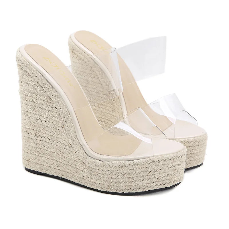Summer Shoes for Women Modern Sandals Platform Pumps PVC Transparent 16CM Wedges Summer Wood Women Shoes